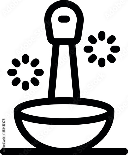 Electric aroma diffuser spreading essential oil and creating a relaxing atmosphere, simple black and white icon