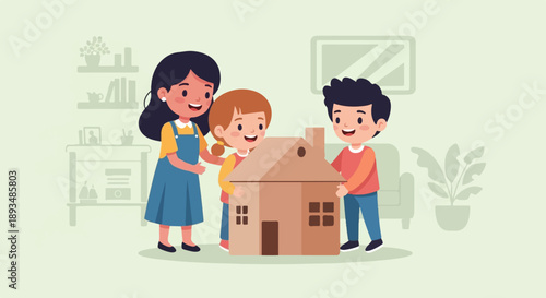 Family builds a cardboard house in their living room