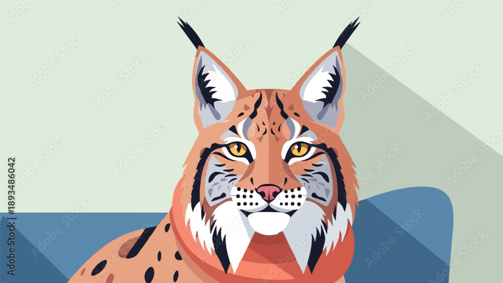 Fototapeta premium Flat design illustration of a lynx with orange fur and yellow eyes