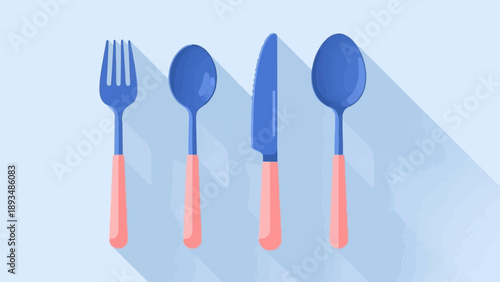 Flat design illustration of cutlery with pastel pink handles