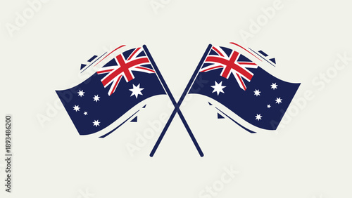 Two crossed national flags of Australia to represent national pride, patriotic celebrations, and official government representation.