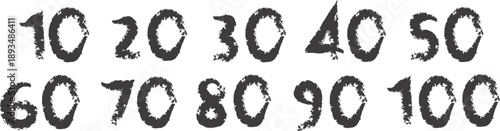 A set of black ink stamp numbers on a white background for counting and design purposes