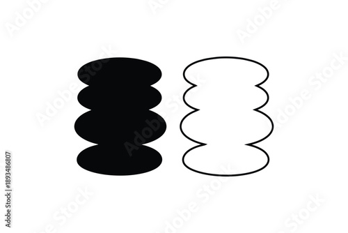 Gaming chips or plastic tokens stacks in black and white outline for gambling or board game currency concepts