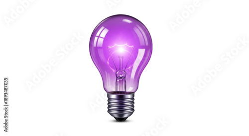 Purple light bulb with glowing filament isolated on transparent background