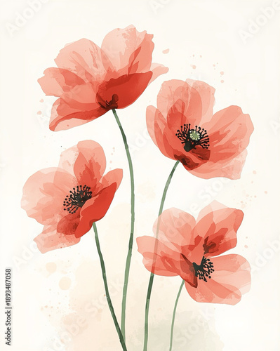 Watercolor painting of poppy flowers recognized as a symbol of remembrance for fallen soldiers in Commonwealth nations