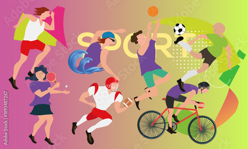 Vector flat icon sport events - athletes various sports contested.booklets, brochures, promotional materials, banners, web design. Isolated on an abstract background.All sport species of events