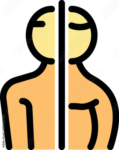 Split personality showing different sides of mind divided self, mental health concept