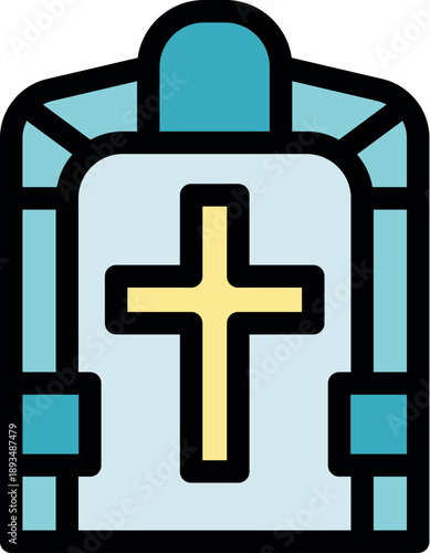 Simple colorful icon of a closed holy bible with a gold christian cross, representing faith, religion, and spirituality