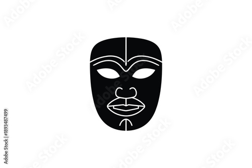 Abstract black and white african mask with stylized features and tribal patterns for cultural representation