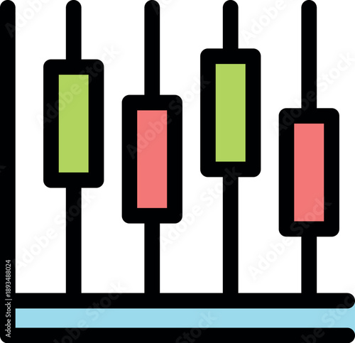 Colorful candlestick chart representing stock market data, illustrating price movements and trends over time