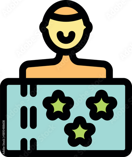 Swimmer showing a chalkboard with three stars, representing a high rating or achievement in swimming