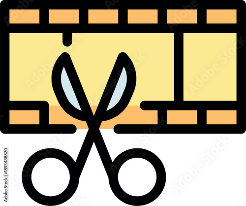 Scissors cutting a film strip, symbolizing video editing and post production