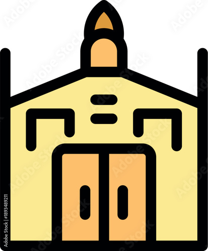 Simple vector icon representing an orthodox church building with a steeple cross, ideal for religious or cultural projects