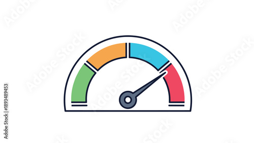 Semi circular gauge with a needle pointing to the red zone indicating high speed or critical levels on a white background.