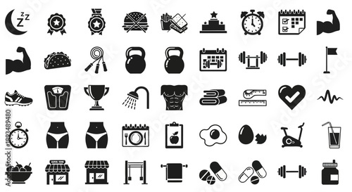 Collection of fitness and wellness icons in vector format for premium file (250).eps design