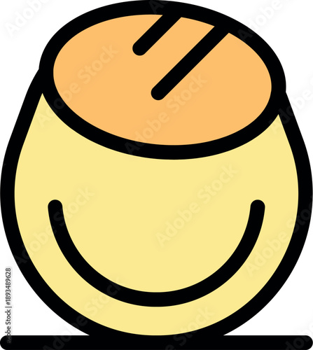 Cartoon bread loaf with a smiling face, resting on a surface, conveying happiness and positive emotions
