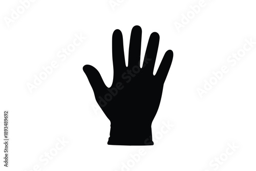Silhouette of open human palm with fingers spread wide on white background for design element