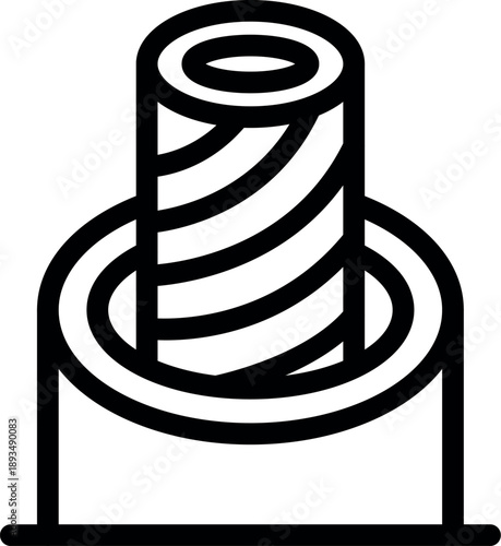 Industrial process showing spiral cylinder insertion into circular opening on metalworking production line