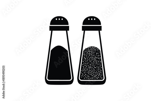 Salt and pepper shakers glass containers for spices kitchen condiment set black silhouette isolated