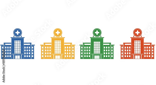 Colorful Hospitals Buildings Medical Centers Illustration