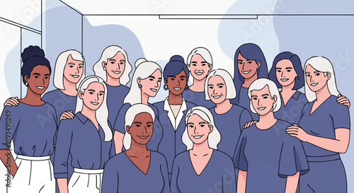 Diverse group of women standing together for female empowerment and unity