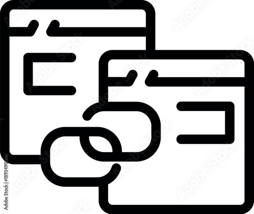 Chain link icon connecting two browser windows, symbolizing website navigation and interconnected web pages