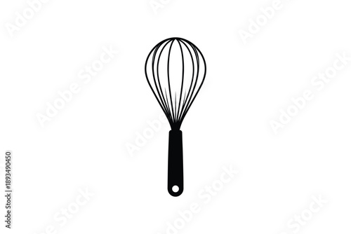Minimalist kitchen whisk icon isolated on white background for culinary branding and bakery graphic templates