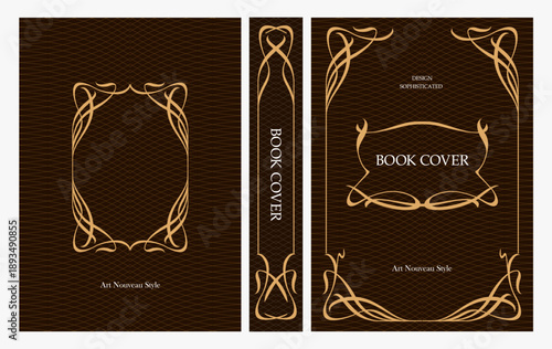 Classic vintage book cover and spine with gold and black art deco, art nouveau ornament, decorative frame, elegant retro style for classic publications, posters, artistic layouts