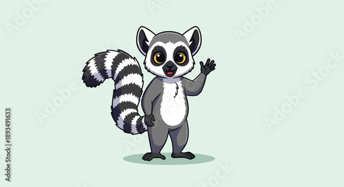 Cute Cartoon Lemur Waving Hand Illustration.