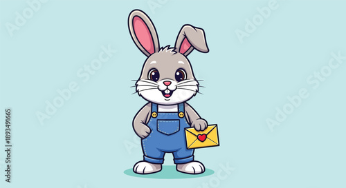 Cute Cartoon Rabbit Holding an Envelope.
