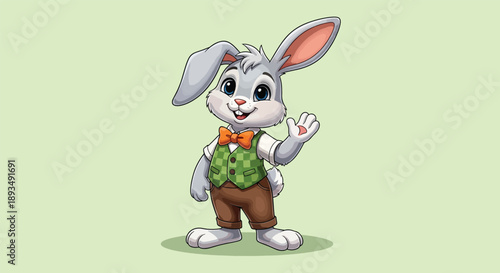 Cute Cartoon Rabbit Waving Hand illustration.