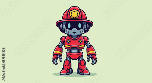 Cute Firefighter Robot Cartoon Character Illustration.