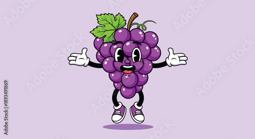 Cute Happy Grape Fruit Cartoon Character Illustration.