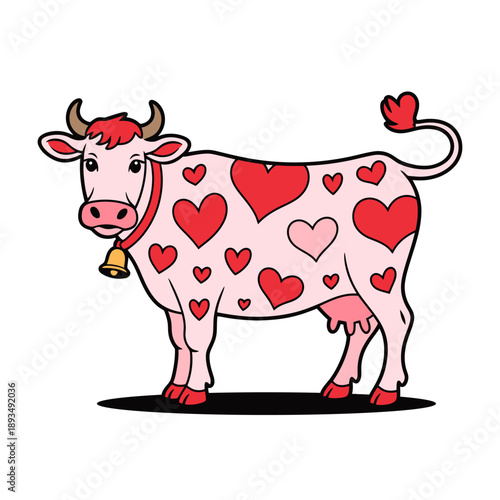 Cute Valentine Cow Covered with Hearts Illustration