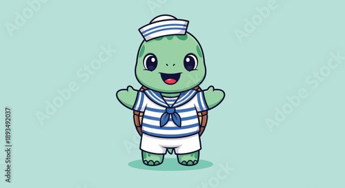 Cute little turtle wearing a sailor uniform.