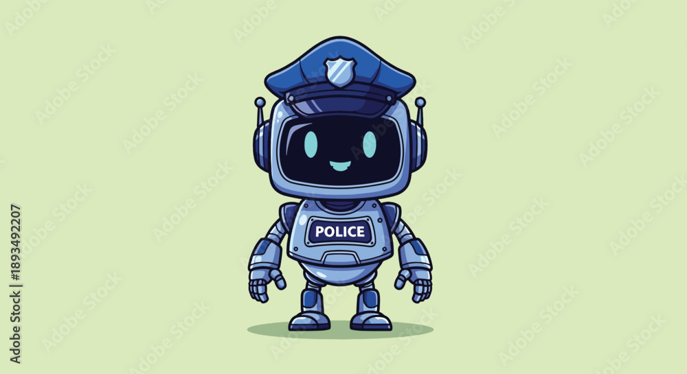 Fototapeta premium Cute police robot standing with a friendly expression.