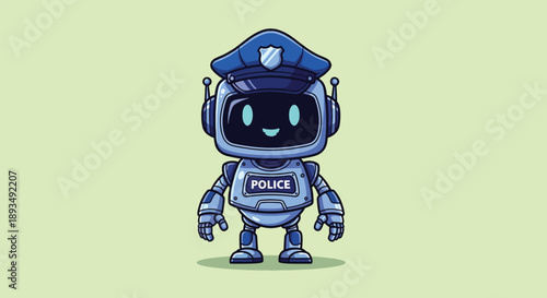 Cute police robot standing with a friendly expression.