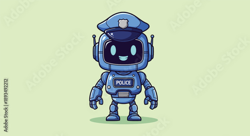 Cute Police Robot Mascot Cartoon Vector Icon Illustration.