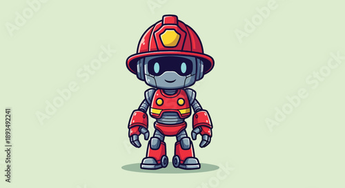 Cute Robot Firefighter Character Illustration.