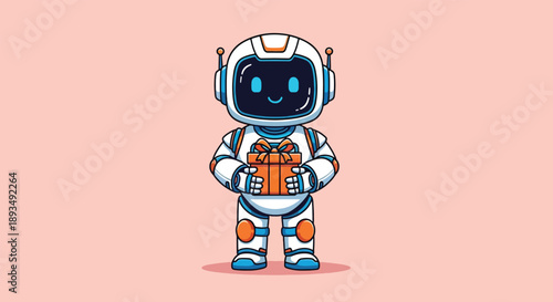 Robot Holding a Gift Box Illustration
