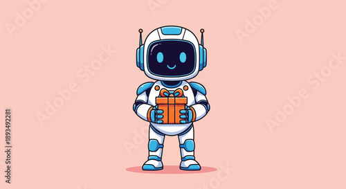 Cute Robot Holding a Gift Box Illustration.