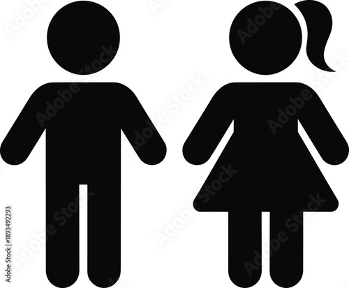 Male and female child icons silhouette representing gender kids symbols restroom sign vector illustration black minimal flat design