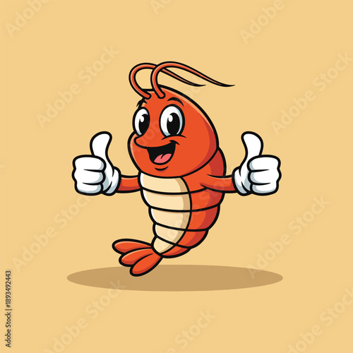 Happy Shrimp Cartoon Character Giving Thumbs Up Illustration.