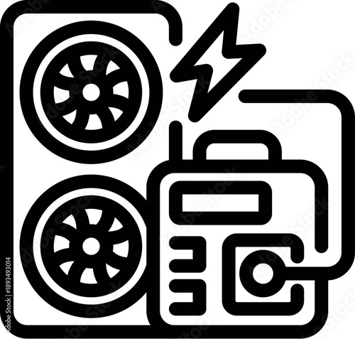 Small portable generator powering a dual fan air conditioner unit, providing essential cooling during a power outage