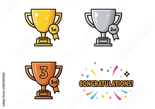 Trophy Collection with Congratulations Message and Confetti