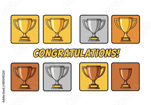 Awards and trophies displayed on a clean white background in a celebratory arrangement