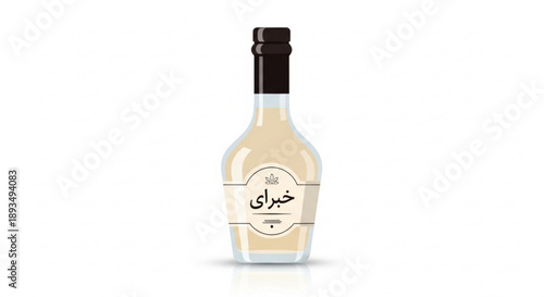Whiskey bottle with black cap and arabic label on white background luxury drink concept