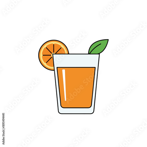 Orange Juice Glass with Slice and Mint Leaf