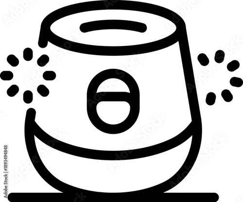 Wireless smart speaker playing audio, with sound waves radiating outwards, symbolizing audio playback and smart home technology