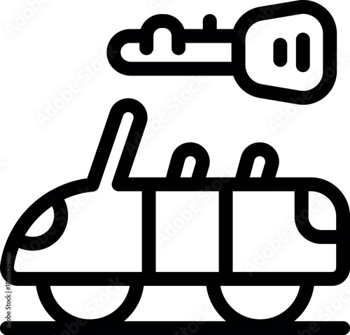 Key unlocking a cabriolet car, symbolizing car rental, purchase, or access to transportation